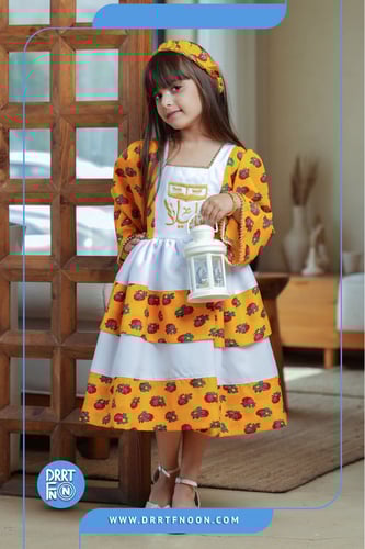 فستان شالكي برتقالي طبقات ( بناتي )