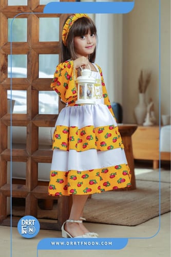 فستان شالكي برتقالي طبقات ( بناتي )