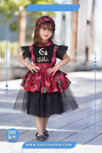 فستان رمضاني شالكي بتصميم جديد عنابي ( بناتي )