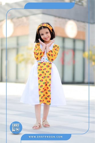 فستان شالكي برتقالي حزام بناتي