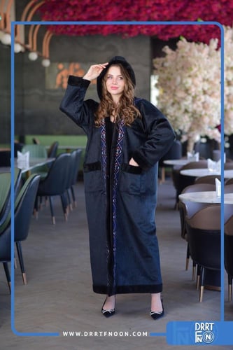 فروه شتوية أسود مع تطريز السدو