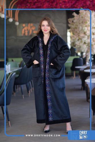 فروه شتوية أسود مع تطريز السدو