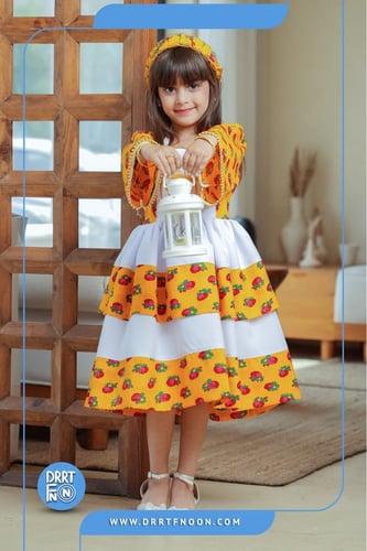 فستان شالكي برتقالي طبقات ( بناتي )