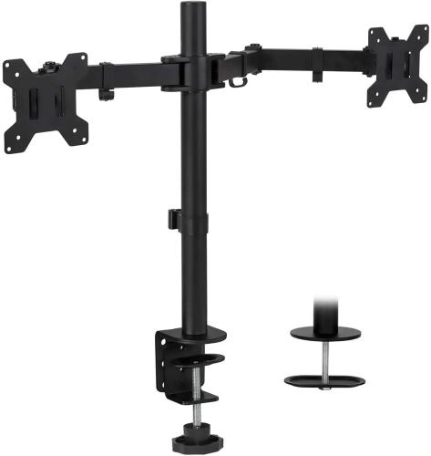 Screen holder, dual LCD LED monitor arm for desk, sturdy fully adjustable gaming monitor stand holds two screens up to 30 inches