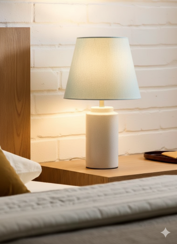 Table lamp "Sakinah" – ceramic design with linen cover