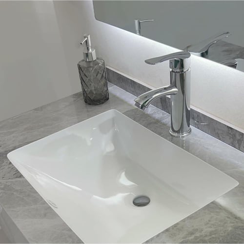 مغسلة حمام رمادي 80 سم مع اضاءة ليد بورسلان