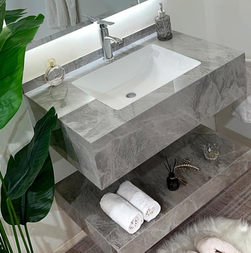 مغسلة بورسلان رمادي 60 سم مع مرايا ليد