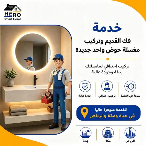 خدمة فك وتركيب مغسلة حوض واحد جديدة