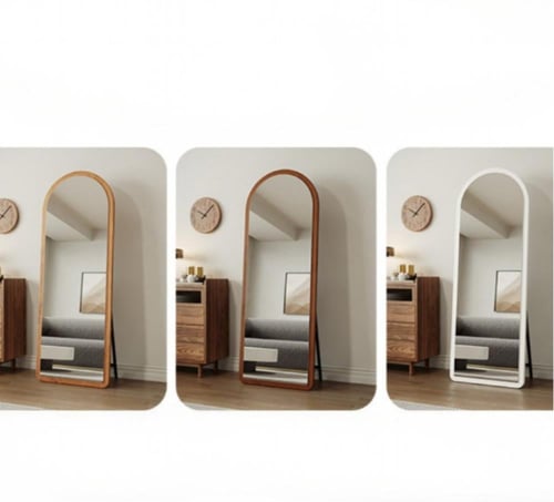 مرآة طويلة مقوّسة من خشب عسلي مقاس 60* 160