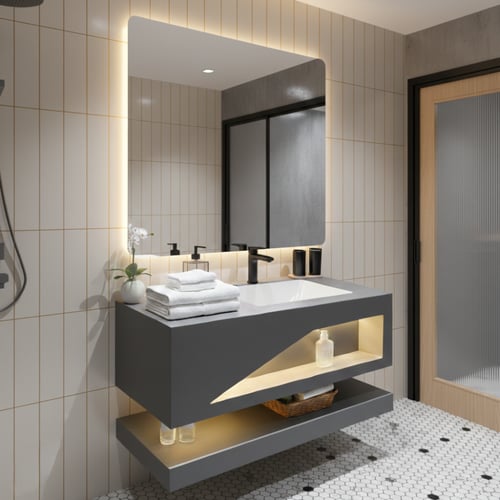 مغسله رخام صناعي رمادي مطفي 100 سم