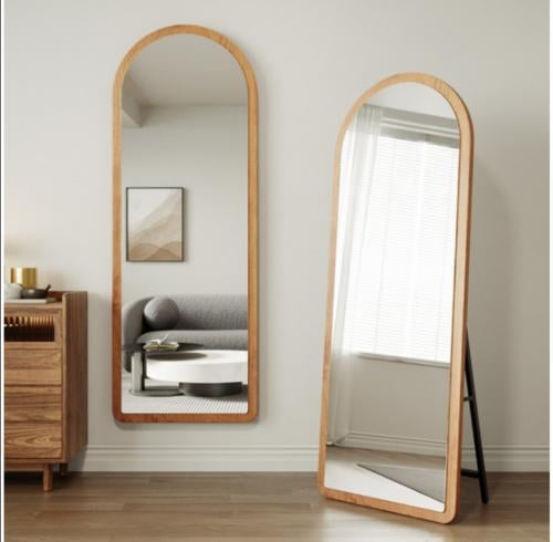 مرآة طويلة مقوّسة من خشب عسلي مقاس 60* 160