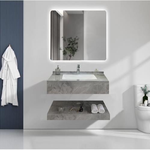 مغسلة حمام رمادي 80 سم مع اضاءة ليد بورسلان