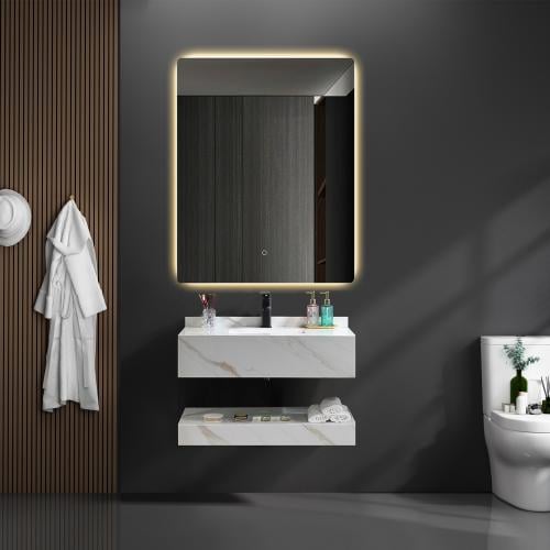 مغسلة بورسلان سكري قياس 60 سم مع مرايا ليد 3 الون