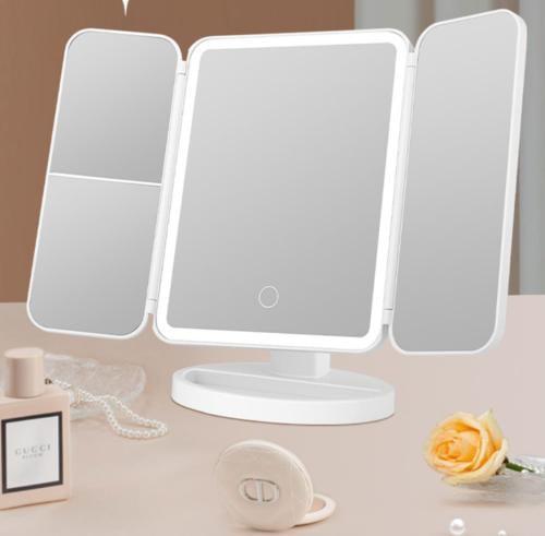 مرآة مكياج مضيئه قابلة للطي بثلاثة جوانب و ابعاد م...