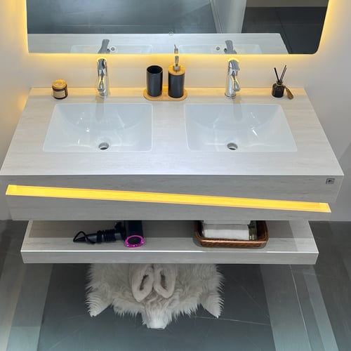 مغسلة حوضين رمادي مطفي 120سم