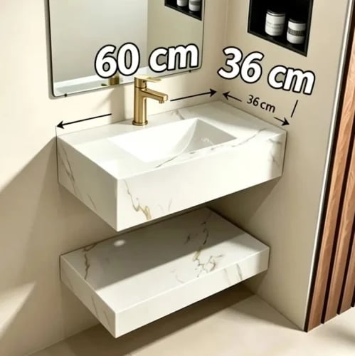 مغسلة حمام بورسلان للأماكن الضيقة 60*36 cm ابيض سك...