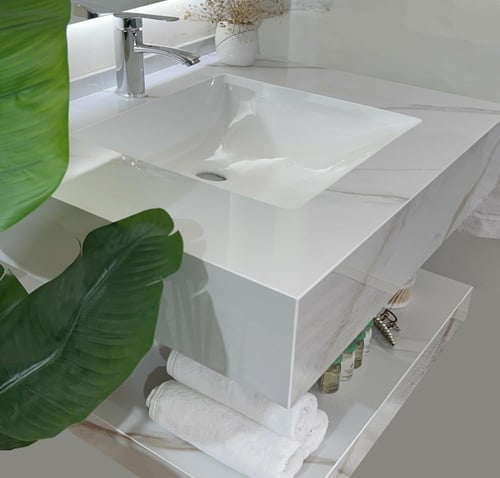 مغسلة بورسلان سكري قياس 60 سم مع مرايا ليد 3 الون