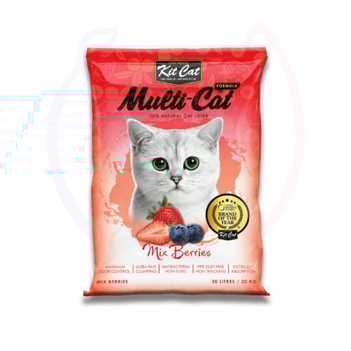 كت كات رمل مالتي كات توت وفراولة 30 لتر (20 كغ)