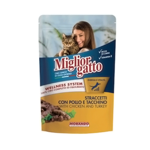 طعام رطب للقطط – ميجليور جاتو دجاج وديك رومي 100 ج...