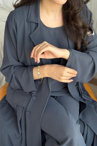 عبايه سفر ياقه رمادي