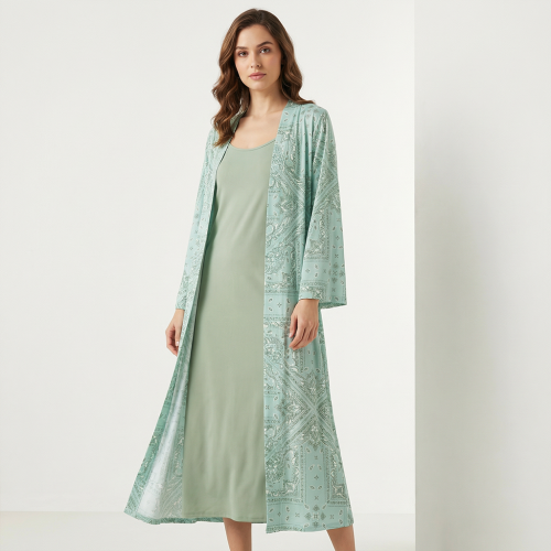 Two-piece kaftan set (cashew dress + long robe)