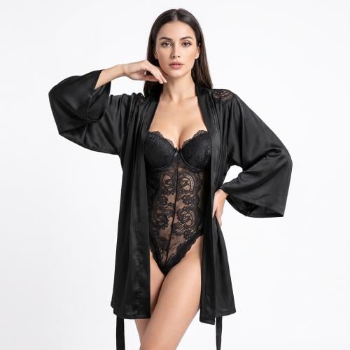 Babydoll lingerie robe with luxurious lace