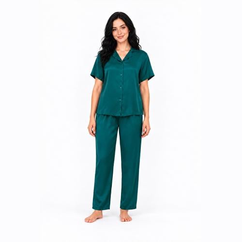 طقم بيجاما ساتان 3 قطعTEAL GREEN