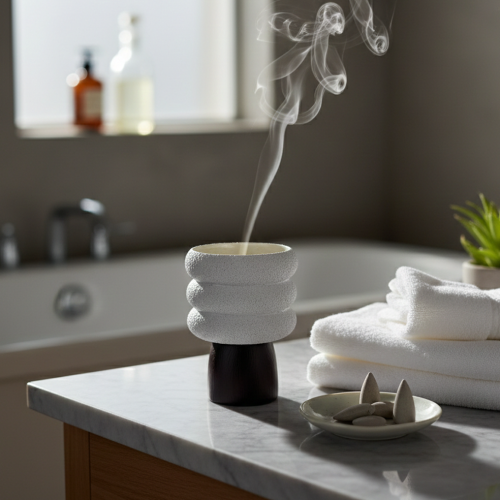Concrete incense holder with layered design and a...
