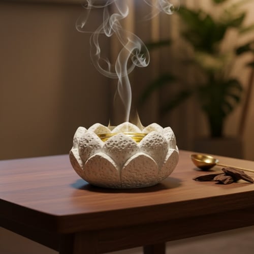 Concrete incense holder with a flower design