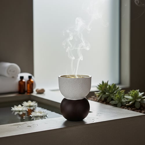 Concrete incense holder with a circular design and...