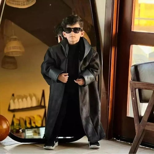 فروة للأطفال قماش جوخ مع جلد على الاطراف