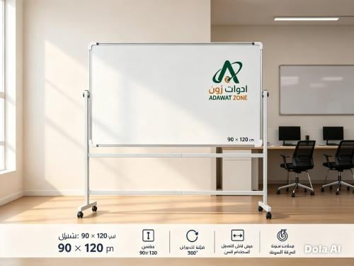 سبوره بيضاء مغناطيسية مقاس 90x180 مع حامل متحرك
