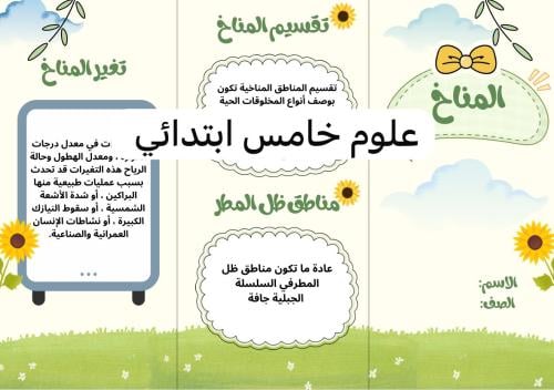 مطوية المناخ - (علوم خامس ابتدائي الترم الثاني )