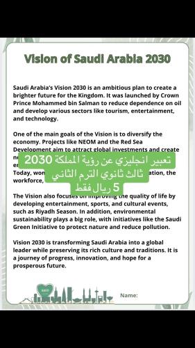 تعبير عن رؤية ٢٠٣٠ (انجليزي ثالث ثانوي الترم الثان...