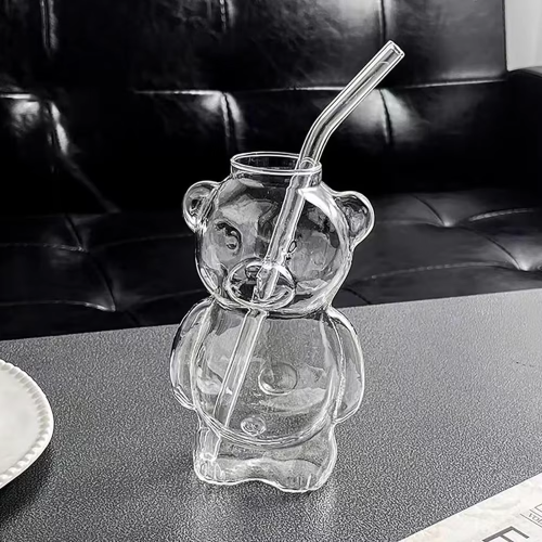 كوب زجاجي إبداعي ظريف على شكل دب