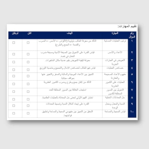 اختبار تشخيصي قبلي رياضيات اول متوسط مع بطاقة تقيي...