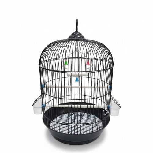 قفص طيور كلاسيكي بتصميم قبة أنيق - أسود وابيض (مزو...