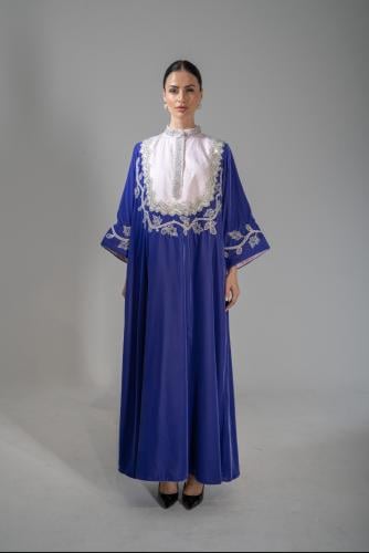 Light purple velvet dress embroidered with silver thread handmade