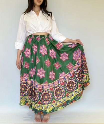 Green Indian skirt embroidered from Bella's selections