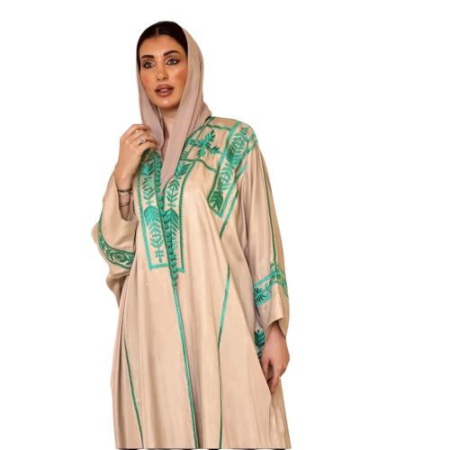 Silk abaya washed with embroidered pattern with threads