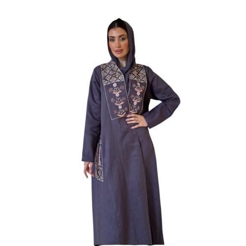 Luxurious linen abaya decorated with hand-placed stones