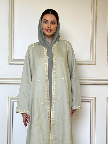 Linen abaya with hand embroidery Qasab