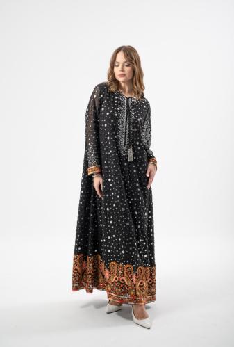 Black georgette abaya with silver beads