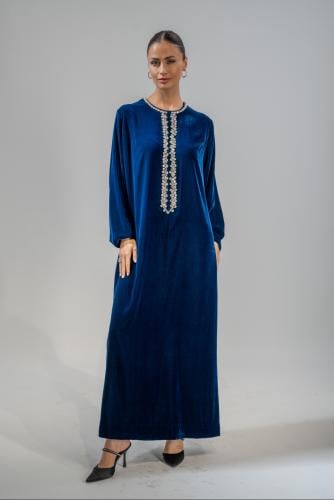 Velvet turquoise dress with crystal in front