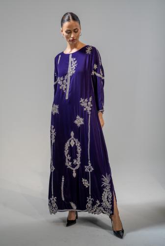 Purple velvet Shawal dress with crystal pattern