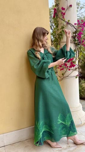 Green dress with pink border