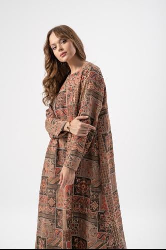 Silk dress, maroon color, cane embroidery