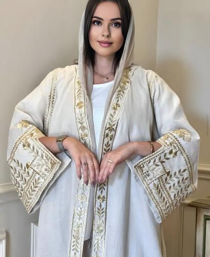 Linen abaya with traditional embroidery