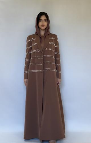 Brown blazer abaya with hand embroidery