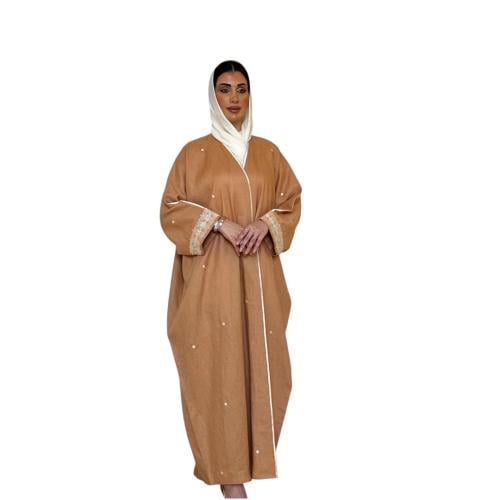 Linen abaya embroidered